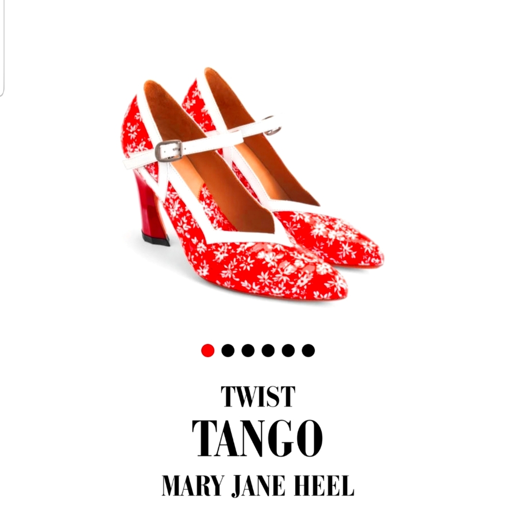 John Fluevog twist to tango Mary Jane Heel size 9.5 red/white